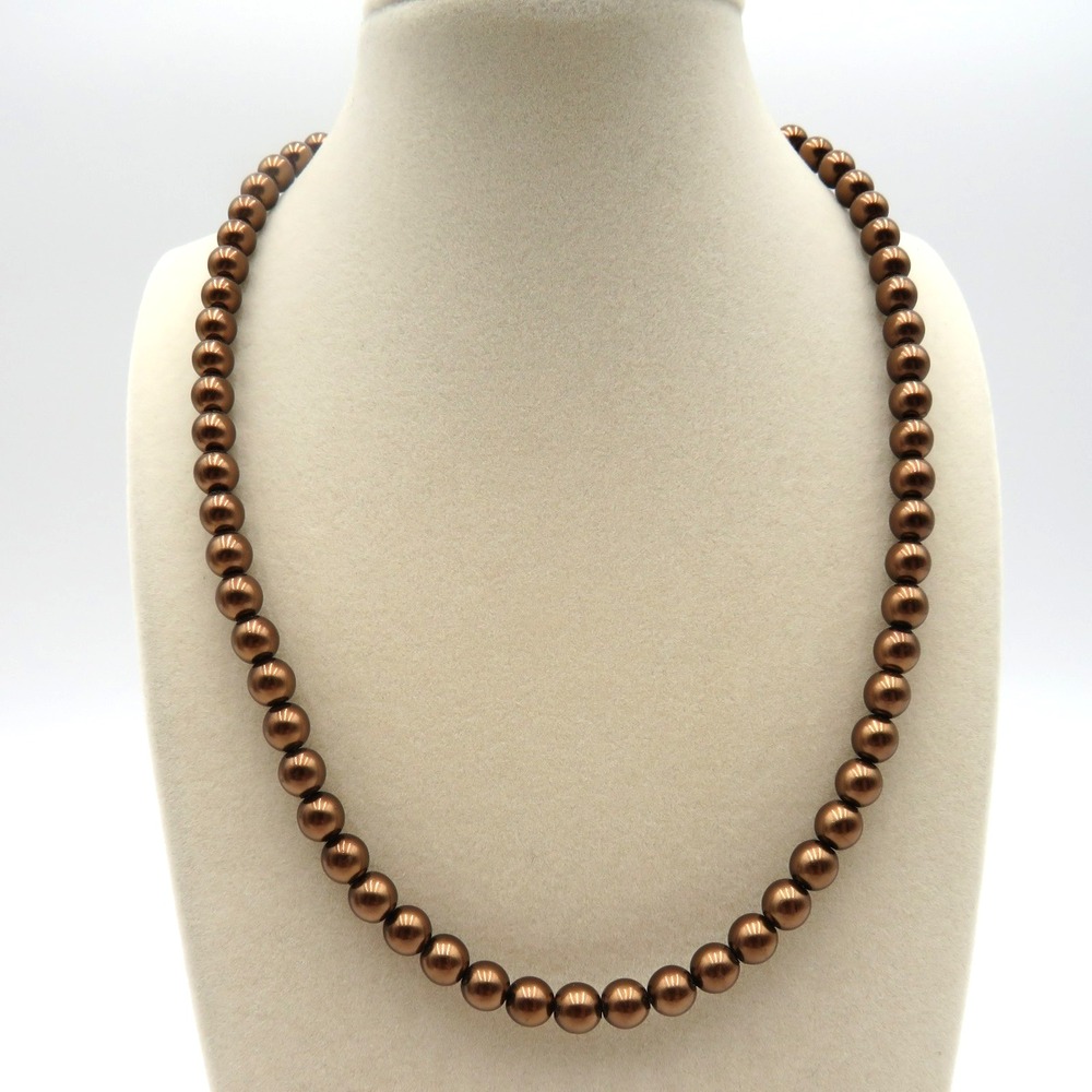 Brown Bead Necklace Lucite Crackle 28" Costume Jewelry Women Adjustable Lobster